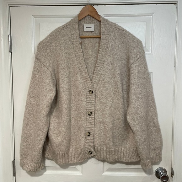 Nanushka Harsha Oversized Alpaca Wool Knit Cardigan Sweater L XL 2X Tan Beige - Picture 1 of 8